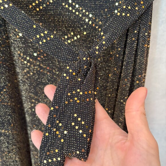 Nina Leonard Gold Glitter Midi Dress 3/4 Sleeve Gold and Black Size L - Picture 7 of 14